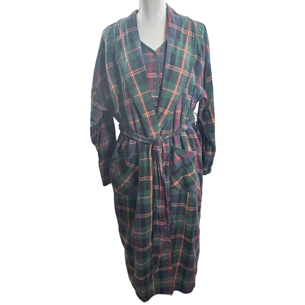 VTG 80s Victoria's Secret Country Nightgown Robe Set Tartan Plaid Flannel S - Picture 4 of 8